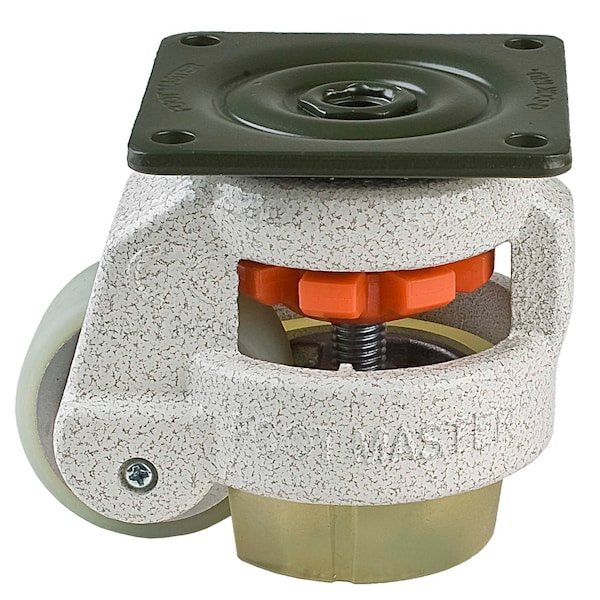 Leveling Caster, 50 mm Polyurethane Wheel, 73x73 mm Plate, Swivel, 280 kg Cap, PU Foot Pad, Ivory